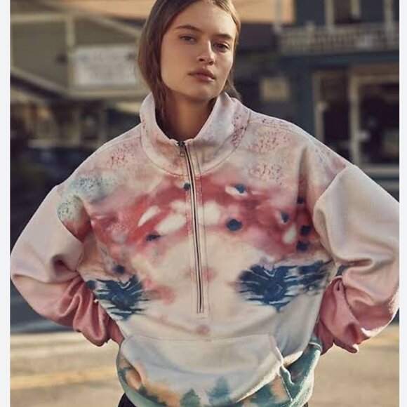 Anthropologie Pilcro Half-Zip Pink Combo Pullover Sweatshirt Size S NEW WITH TAG - Picture 2 of 3